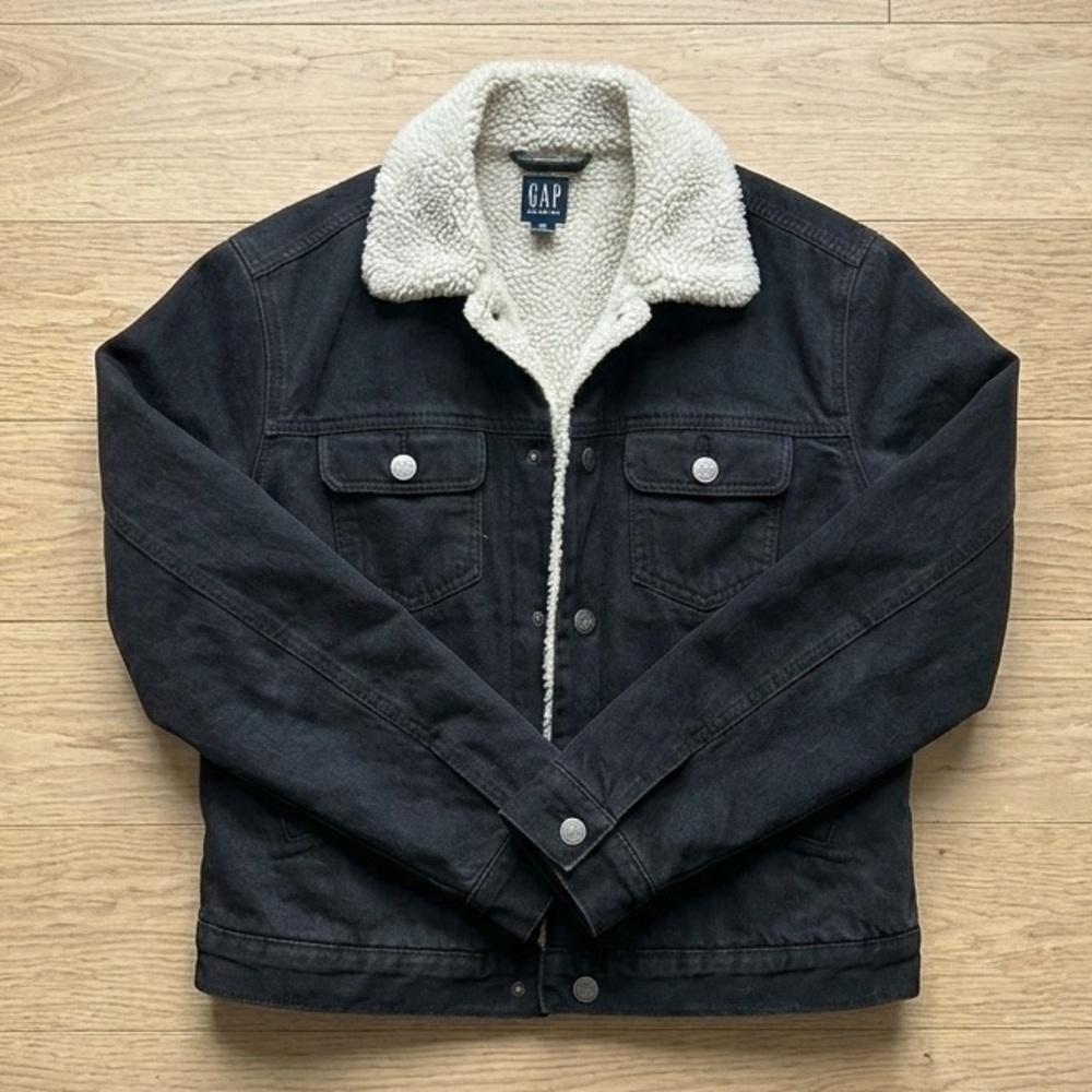 GAP Black Denim Jacket with‎ Sherpa Lining Size M